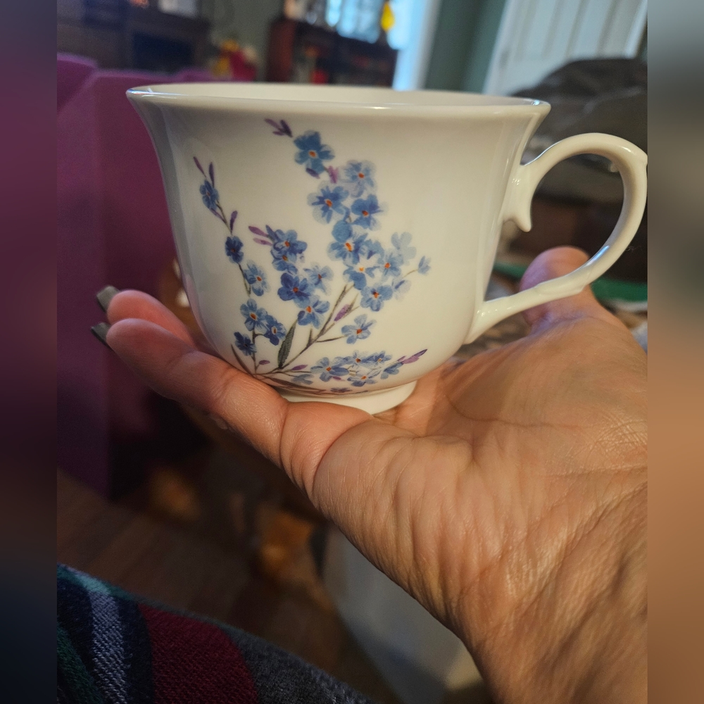 Rare 2pc Vintage Kent Pottery Blue White For God So Loved Cup & Saucer Set 12oz. - Picture 7 of 10
